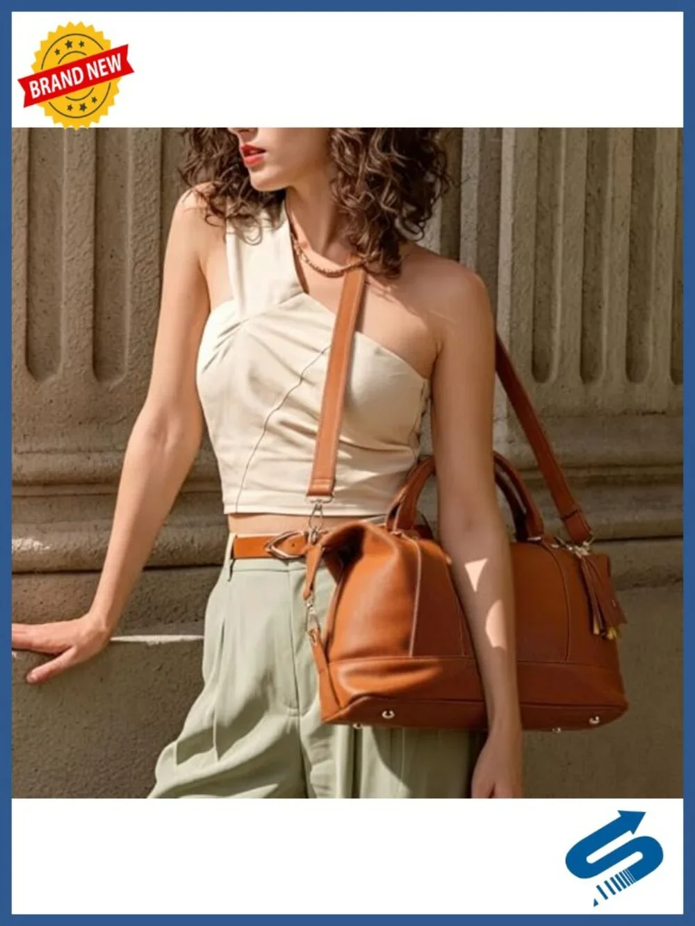 Vegan Leather Satchel Tote Purse with Crossbody Strap